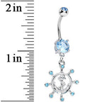 Aqua Gem Sailing in Style Ship Wheel and Anchor Dangle Belly Ring