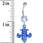 Aqua Gem Bright Blue Flipped Fleur de Lis Dangle Belly Ring