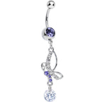 Purple Gem Bejeweled Butterfly Dangle Belly Ring