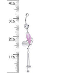 Clear Gem Pink and White Pearlescent Butterfly Dangle Belly Ring