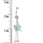 Clear Gem Multicolored Ribbon Hearts Dangle Belly Ring