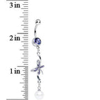Purple Gem Frosty Pearl and Butterfly Dangle Belly Ring