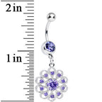 Purple CZ Round Crystal Flower Dangle Belly Ring