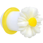 0G White Acrylic White Daisy Flower Single Flare Plug