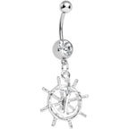 Crystalline Gem Captain Take the Wheel and Anchor Dangle Belly Ring