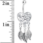 Crystalline Gem Filigree Heart Dreamcatcher Dangle Belly Ring