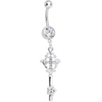 Crystalline Gem Key to Faith Cross Dangle Belly Ring