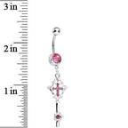 Pink Gem Key to Faith Cross Dangle Belly Ring