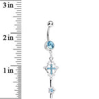 Aqua Gem Key to Faith Cross Dangle Belly Ring