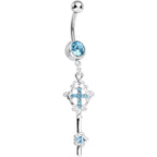 Aqua Gem Key to Faith Cross Dangle Belly Ring