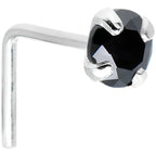 925 Sterling Silver 3mm Round Black CZ L-Shape Nose Ring
