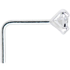 925 Sterling Silver 3mm Round Clear CZ L-Shape Nose Ring