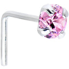 925 Sterling Silver 3mm Round Pink CZ L-Shape Nose Ring