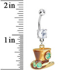 Clear Double Gem Top Hat with Goggles Steampunk Dangle Belly Ring