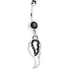 Black Gem Sparkling Angel Wing Hollow Dangle Belly Ring