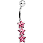 Pink Gem Dazzling Triple Star Belly Ring