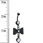 Clear Gem Going to a Formal Black Bow Tie Dangle Belly Ring