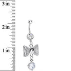 Clear Gem Going to a Formal Silver Bow Tie Dangle Belly Ring
