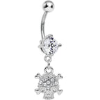 Clear Gem Crystal Pirate Skull and Crossbones Dangle Belly Ring