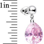 Pink Cubic Zirconia Warm Springtime Raindrop Dangle Post Earrings