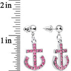 Pink Gem Bright Boat Brake Anchor Dangle Post Earrings