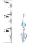 Aqua Cubic Zirconia Bright Botanical Leaf Dangle Belly Ring