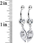 Clear Gem Shared Heart Best Friend Heart Dangle Belly Ring Set