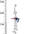 Clear Gem Proud New England Patriots NFL Dangle Belly Ring