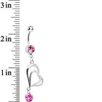 Pink CZ Enchanted by Love Hollow Twin Heart Dangle Belly Ring
