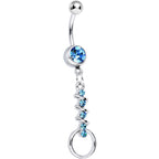 Aqua Gem Zig Zag Ribbon Door Knocker Dangle Belly Ring