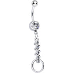 Clear Gem Zig Zag Ribbon Door Knocker Dangle Belly Ring