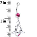 Pink Gem Elevated Love Winged Heart Dangle Belly Ring