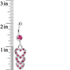 Pink Gem Triple Trickle Heart Dangle Belly Ring