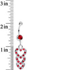 Red Gem Triple Trickle Heart Dangle Belly Ring