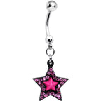 Pink Gem Pink Center Bellissima Black Star Dangle Belly Ring