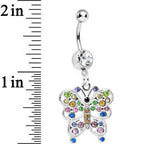 Clear Gem Dazzling Multicolored Butterfly Dangle Belly Ring