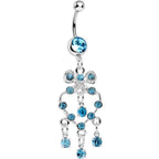 Aqua Gem Bow Tie Decorative Hollow Heart Dangle Belly Ring