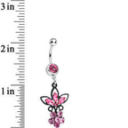 Pink Gem Power of the Dual Black Flower Dangle Belly Ring