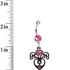 Pink Gem Ornamental Black Victorian Flowering Heart Dangle Belly Ring