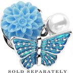 0G Blue Acrylic Flower Aqua Butterfly Single Flare Steel Plug