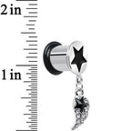 00G Clear Gem Angel Wing and Black Star Single Flare Dangle Plug