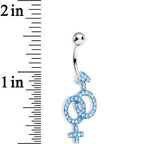 Aqua Gem Joined Female and Male Symbols Dangle Belly Ring