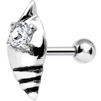 925 Sterling Silver Clear Gem Glossy Seashell Tragus Cartilage Earring