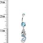 Aqua Cubic Zirconia Glamorous Seahorse Dangle Belly Ring