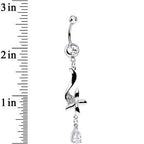Clear Cubic Zirconia Floating on the Breeze Flower Dangle Belly Ring
