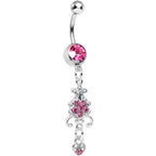 Pink Gem Sparkling Fleur De Lock Dangle Belly Ring