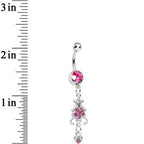 Pink Gem Sparkling Fleur De Lock Dangle Belly Ring
