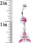 Pink Gem Thrilling Trillium Flower Dangle Belly Ring
