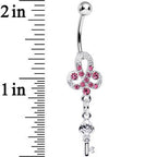 Pink Gem Sparkling Clover Glamour Key Dangle Belly Ring