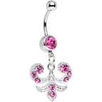 Pink Gem Elaborate French Swirls Dangle Belly Ring